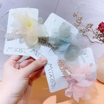 

Spring And Summer New Korean Girls Kids Crystal Hairpin Hair Ornament Small Fresh Mesh Bow Bb Clip Headdress For Woman