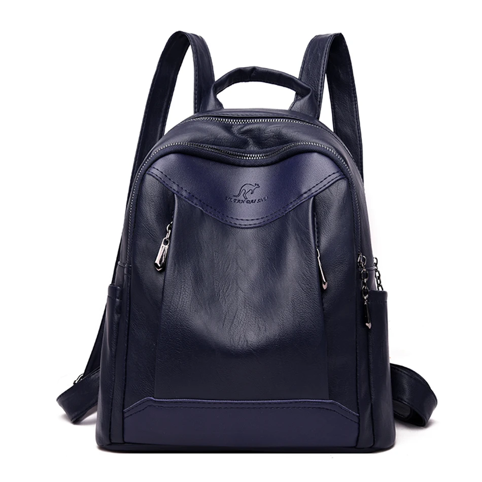 Женский кожаный рюкзак, школьный рюкзак для девочек-подростков,, рюкзак для путешествий, Mochila Feminina, консервативный стиль - Цвет: Blue
