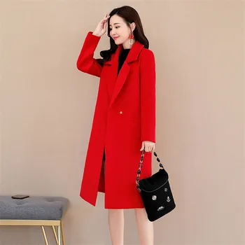 

Autumn Winter Women Woolen Jacket 2019 New Temperament Solid Color Coats Mid Long Slim Large size Women Woolen Outerwear XIN218