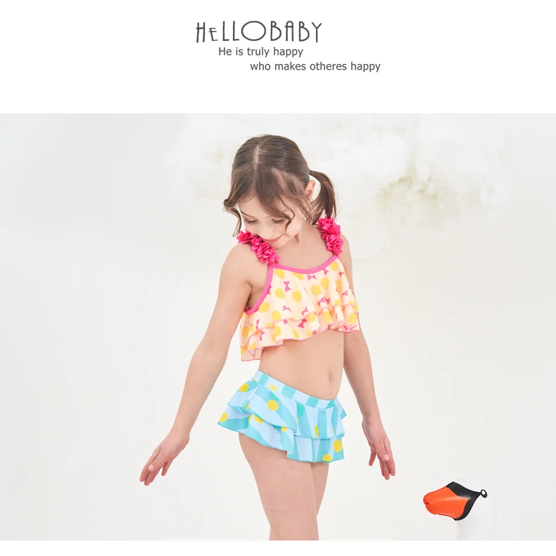 Детский купальник для девочек, детское бикини, детский красивый купальник с воланом из двух предметов, женский пляжный костюм