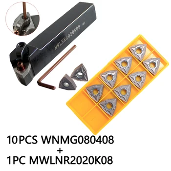 

10pcs WNMG080408 Inserts Set External Holder Turning Tool MWLNR Cutting Carbide Insert 1pcs MWLNR2020K08 For Lathe