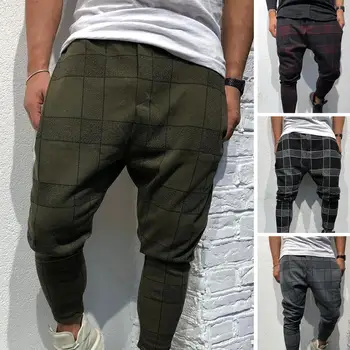 

Fashion Men 3D Plaid Print Pocket Trousers Pencil Pants Casual Sports Gym Wear