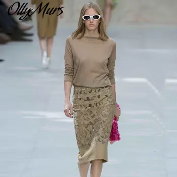 

Autumn Knitted Stretch Long Sleeve Apricot Top Embroidery Flowers Hollow Skirt Women Two-Piece Suit 2020 New High Quality