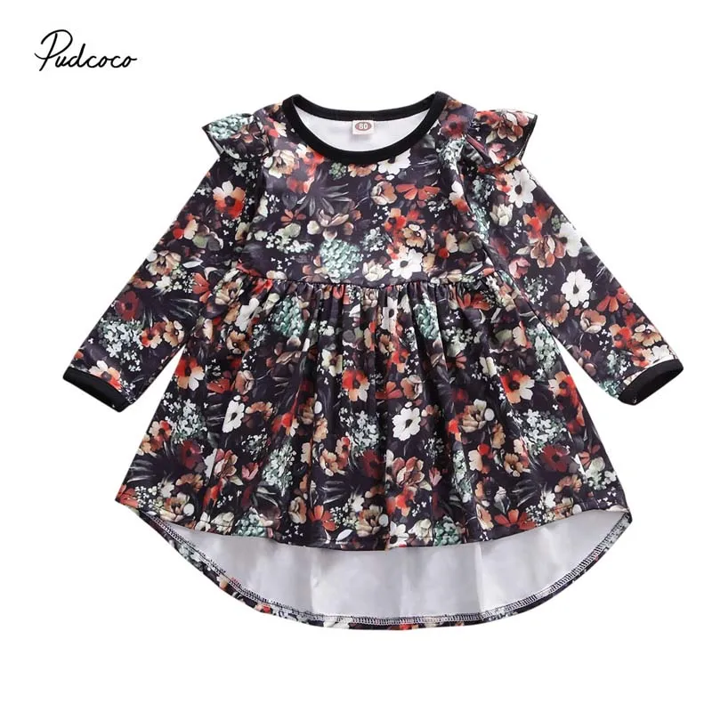 2020 Baby Spring Autumn Clothing Toddler Kids Girl Fly Long Sleeve Ruffle Floral Princess Party Dress Clothes 1-6T | Детская одежда и