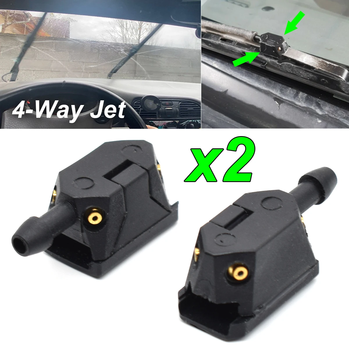 2pcs Universal Car Windshield Washer Wiper Blade Arm Water Spray Jet Nozzles Mount Adjusted 4