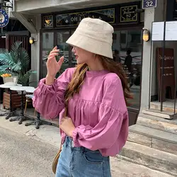 Женская рубашка, новинка 2019, Корейская версия, галстук-бабочка, длинный рукав, пуловер, рубашка, свободная и тонкая
