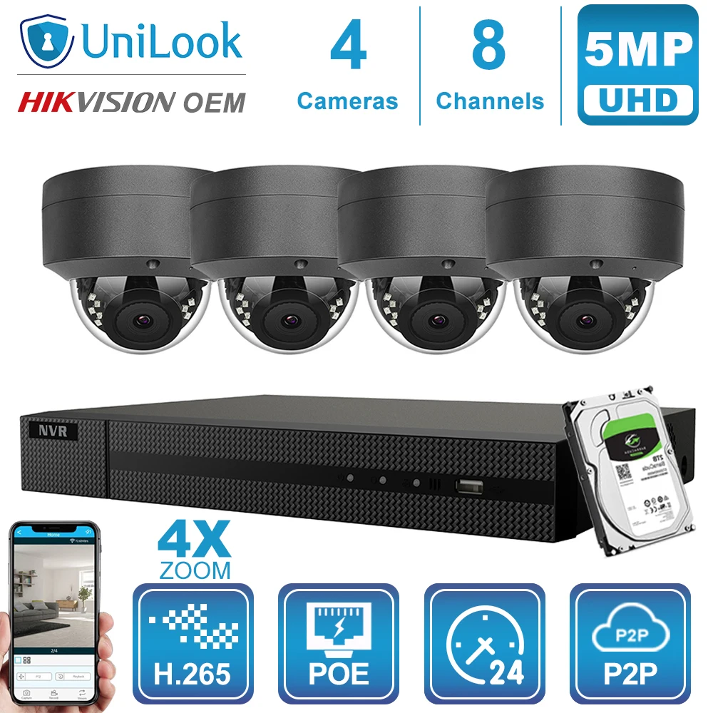  Hikvision OEM 8CH 4K NVR 5MP 4X óptico gris/blanco POE IP Cámara 4/6/8 Uds sistema de seguridad al 