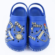Hot Sale Metal Croc Shoe Charms Women Bling Chains Sandals Decorations Rhinestone LOVE GOOD LUCK QUEEN Pearl Heart Accessories