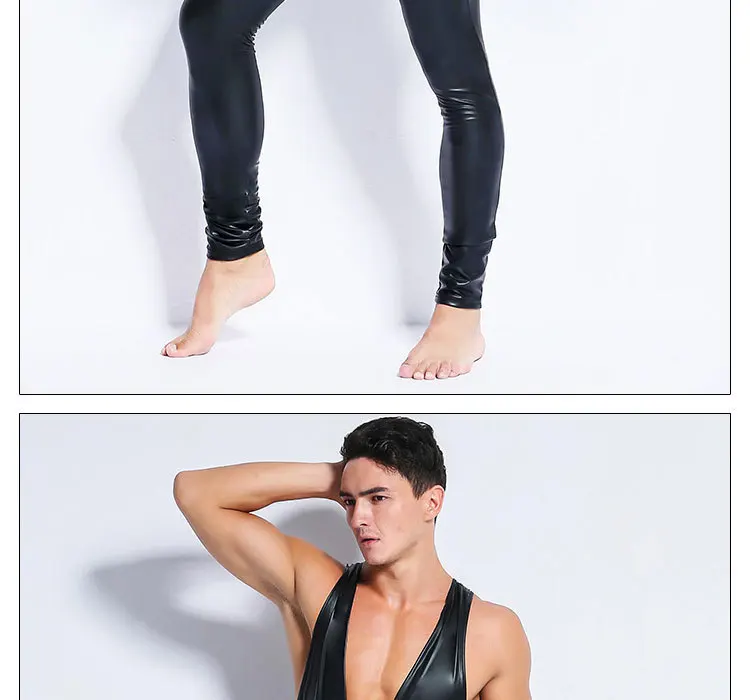 Экспортный ночной клуб представление лакированная кожа Onesie Мужская Европа и Америка мужчины сексуальное женское белье-Униформа Искушение бар сталь танец