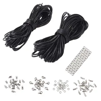 

1 Set Black Cowhide Leather Cords 1.5/2mm For DIY Necklaces Bracelet Making With Jump Rings&Lobster Claw Clasps&Cord Ends
