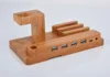 4 USB Ports 3 in 1 Phone Watch Disassemble Bracket Charging Dock Stand Station Bamboo Base Charger Holder For Smartphone Tablet 1