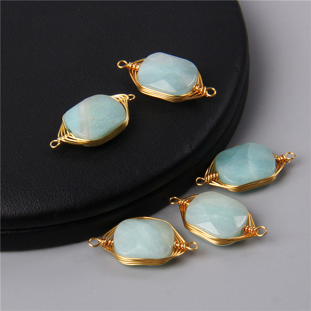 Natural Faceted Metal Wire Wound Winding Stone Connector Pendant Charm For Jewelry Making Bracelet Necklace Wholesale Gifts