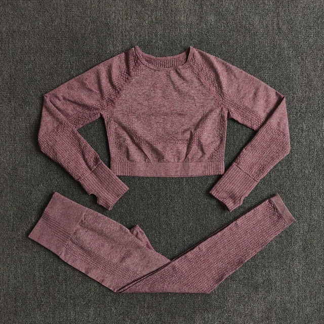 2/3/5PCS Seamless Women Yoga Set Workout Sportswear Gym Clothing Fitness Long Sleeve Crop Top High Waist Leggings Sports Suits Wine