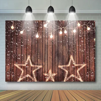 

Wood Wall Backdrop Christmas Shiny Stars Party Glitter lights Photography Backdrop Gifts Window Parrty Background Photobooth