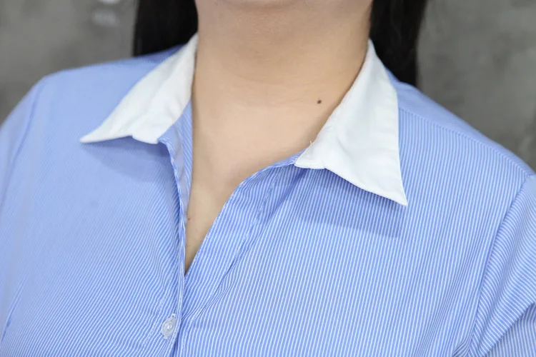 Blusas mujer de moda, женские блузы, летние, большие размеры, отложной воротник, блузка с коротким рукавом, полосатые синие рубашки J943