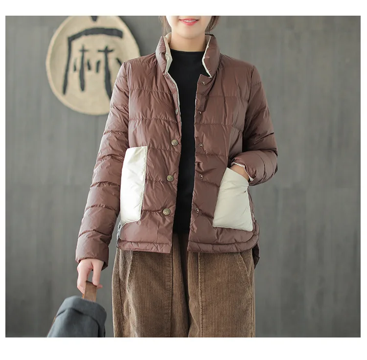 QPFJQD корейский стиль зимняя куртка для женщин стоячий воротник женский белый пуховик свободный женский s короткая парка Толстая теплая верхняя одежда осень - Цвет: Хаки