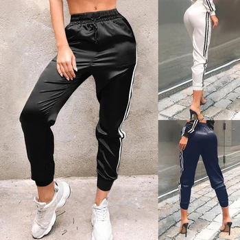 

Women Gym Sweatpants Side Stripe Elastic Waist Pencil Pants Female Slim Joggers Sportwears Tracksuit Army Green XL