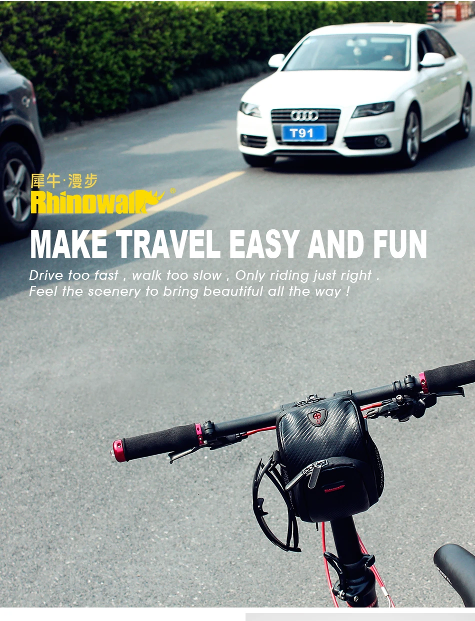 Cheap RHINOWALK Bicycle Handlebar Bag Electric Bike Front Rainproof Tube Pocket Shoulder Pack Multi Phone Holder with Rain Cover 10
