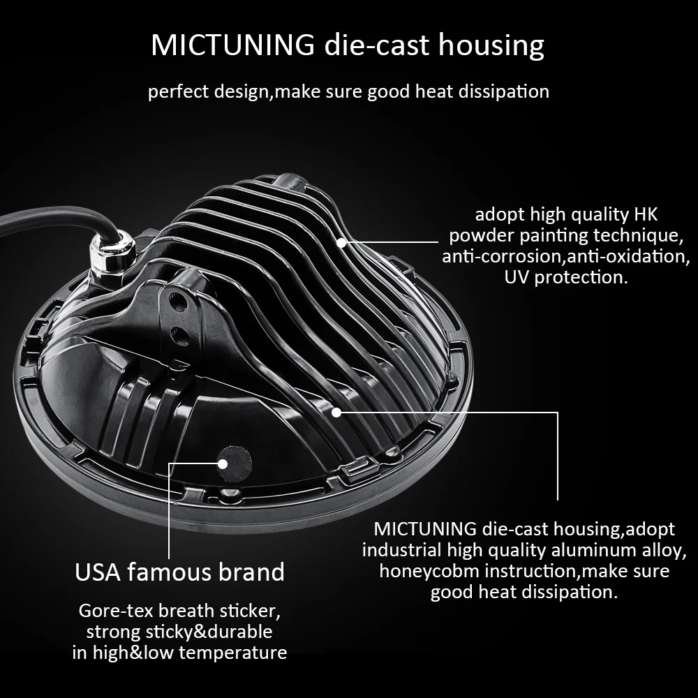 MICTUNING 2 шт. 7 ''светодиодный головной светильник H4 Высокий Низкий Луч 75 Вт автомобильный круглый светодиодный светильник для мотоцикла налобный фонарь проектор светильник для Jeep TJ JK LJ