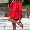 Women Spring Ruffles Short Dress Stand Collar Solid Long Sleeve Red Dress Leisure Ladies Loose Chic White Office Dress 2022 ► Photo 1/6
