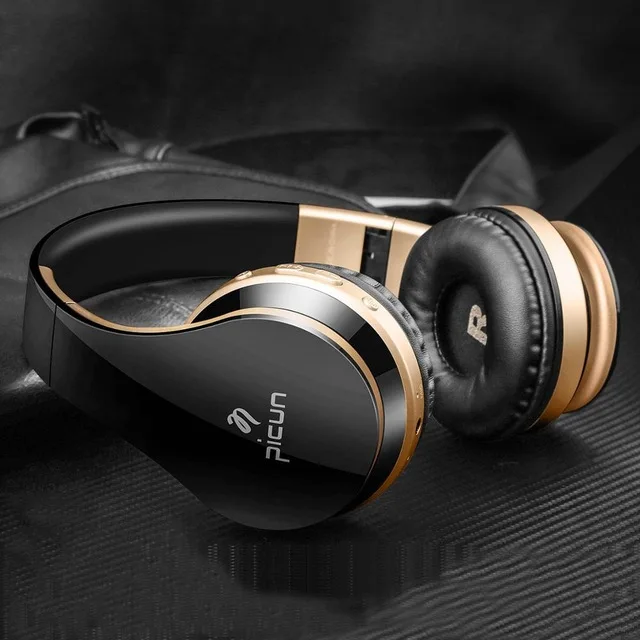 P16 Bluetooth беспроводные наушники стерео бас гарнитура наушники с микрофоном MP3 плеер Hands Free складывающиеся наушники - Цвет: Black Gold