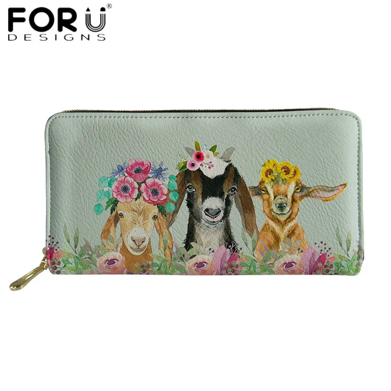 FORUDESIGNS кошельки на молнии с цветком из козы для женщин модный длинный кожаный