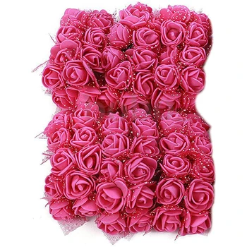 

New 144pcs Colourfast Foam Artificial Rose Flowers Wedding Bride Bouquet Party Decor Color:Rose Red