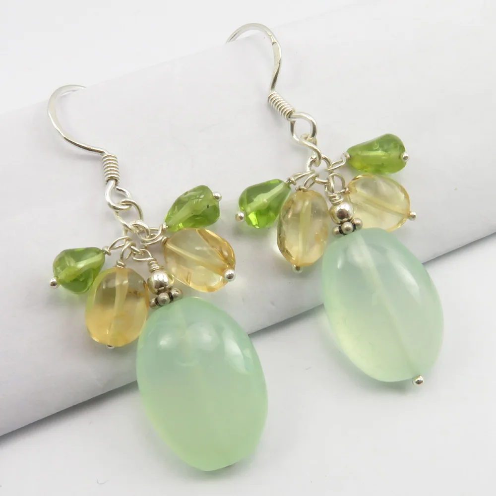 

Silver Latest Style Citrine, Peridot, Aqua Chalcedony Beads Earrings