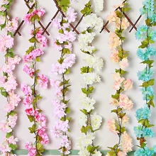 220 см 18 цветов симуляция вишни цветок ротанга цветок лист венок стула для свадебной вечеринки, АРКА двери Декор поставки