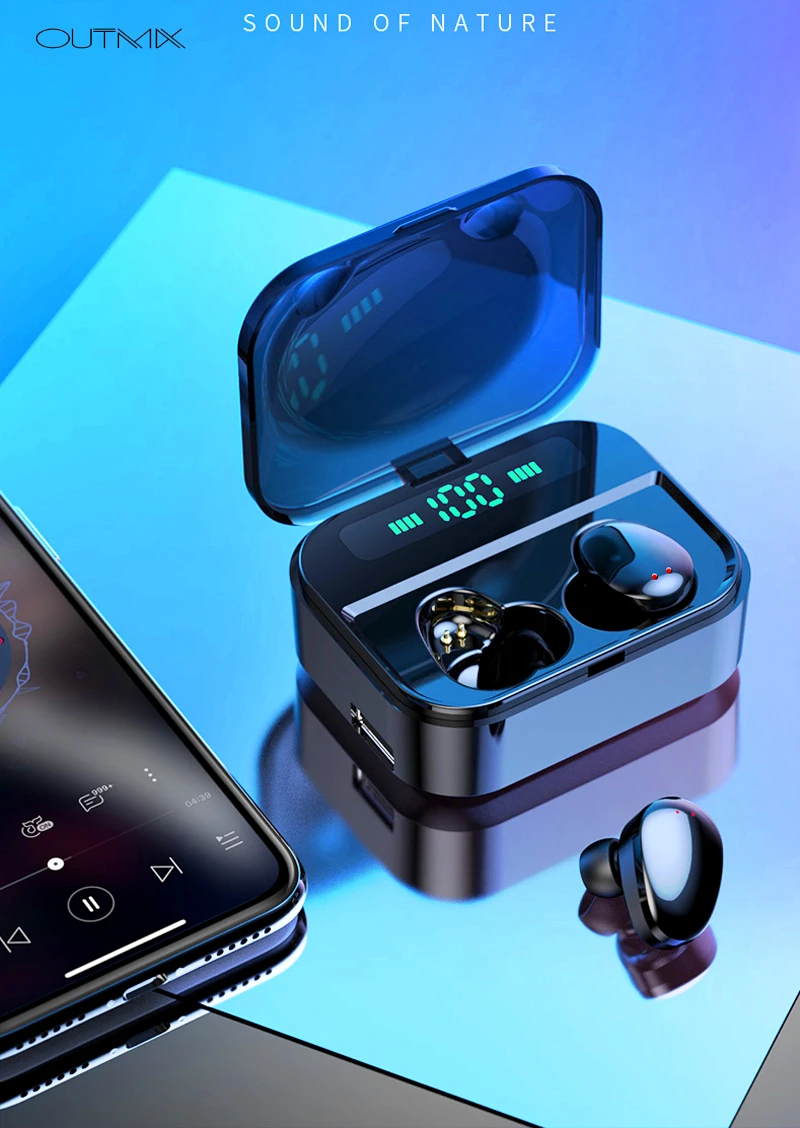 OUTMIX Touch TWS настоящие беспроводные наушники Bluetooth наушники мини TWS водонепроницаемые головные уборы с 3600 мАч power Bank для всех телефонов - Цвет: Black
