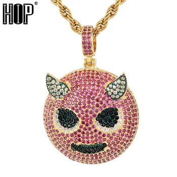 

Hip Hop Copper Full Iced Out Bling CZ Zircon Drool Overflow Rapper Face Pendant & Necklace For Men Jewelry