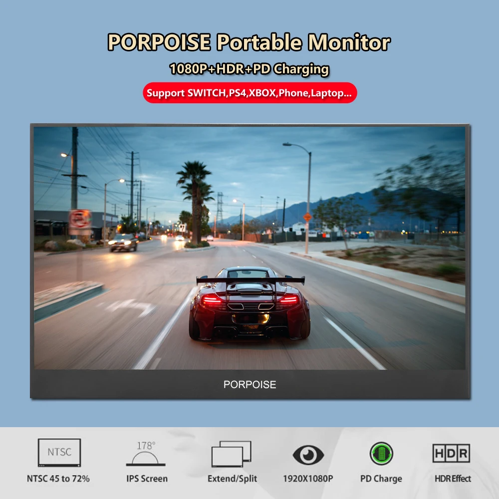US $135.85 PORPOISE 173 LCD Portable Monitor Hdmi Gaming Monitor Ips 1080p HD Display For PS4 Laptop Phone Xbox Switch Pc With Case