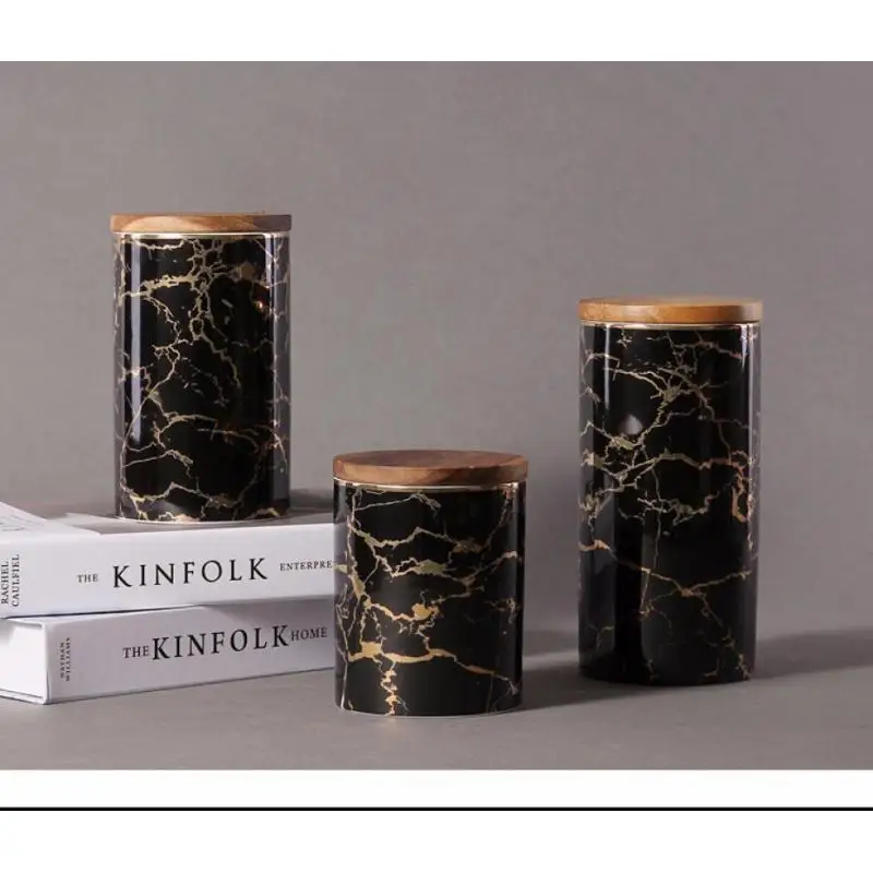 Black Crack Ceramic Storage Jars For Spices  Slimes Seal Canister Bottles Tea Leaf Coffee Candy Cane Jar Cans For Storage Bank