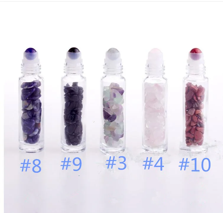 KCONYD 200PCS Ball Bottle Crystal Jade Ball Bottle 10ml Bamboo Cap Natural Crushed Stone Semi-precious Ball Color Essential