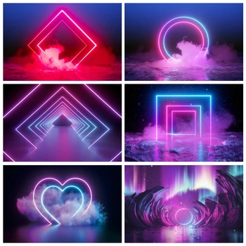 Let's Glow 파티 네온 조명 배경 무대, 미래적인 전자 스타일, 80 년대 90 년대 디스코 사진 배경, 레이브 사진 스튜디오