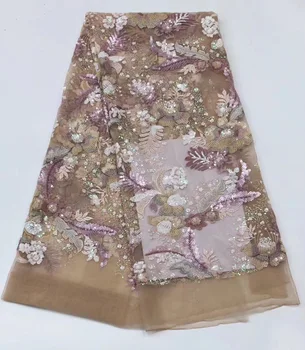 

Wine Handmade Lace High-end African Beaded Lace Fabric 2019 High Quality Lace French Nigerian Tulle Lace Fabrics