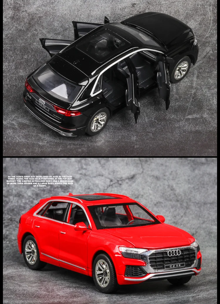 Горячая 1:24 масштабные колеса SUV металлическая модель с светильник audis q8 литье под давлением автомобиля оттягивание автомобиля сплав игрушки коллекция для подарков