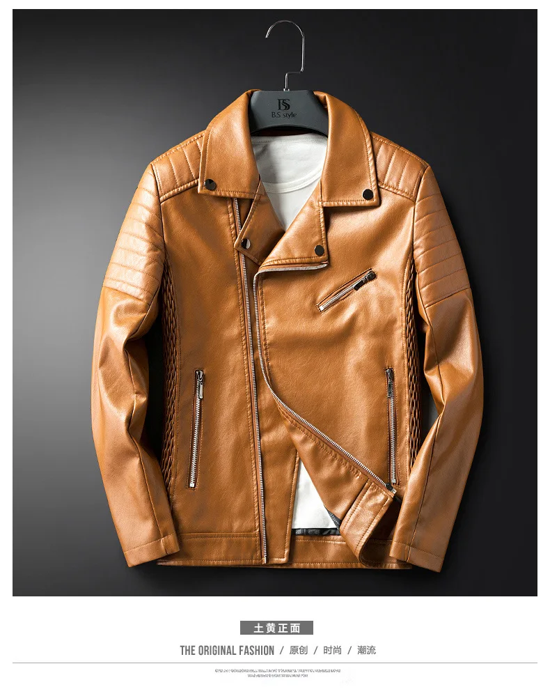 Yao shuai New Style MEN'S Leather Coat Young MEN'S Leather Jacket Fold-down Collar Men Korean-style Slim Fit MEN'S Leather