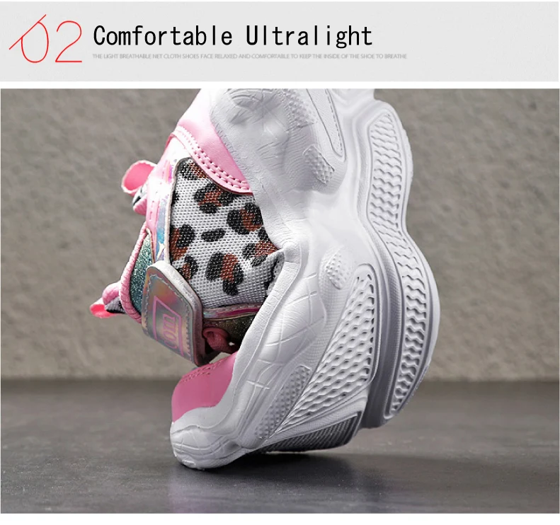 2019 Autumn Leopard Girls Sneaker Kids Shoes Fashion Breathable Pink Casual Sports Running Shoes For Girl Brand Children Shoes (5)