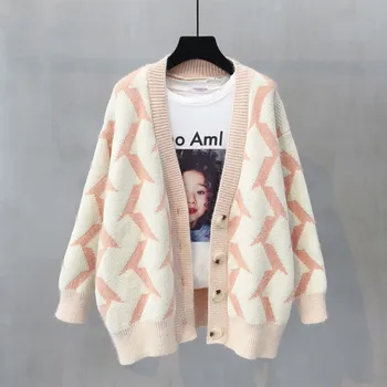 

SONDR 2020 Female Cardigan Sweater Loose Women's Clothing New Autumn Fashion Knit Full Sleeve Geometric Wave Scarf Collar