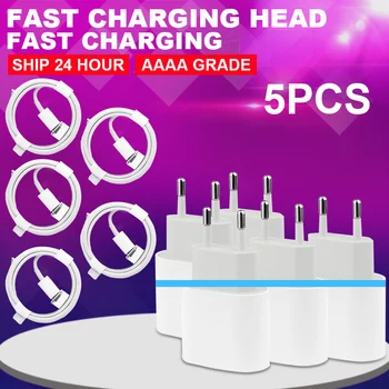 

5Pcs/Set EU Plug Quick Charger 18W 9V / 2A USB-C Type-C Lightning Adapter for iPhone 6 6S 6P 6SP 78 7P 8P Charger And Cable