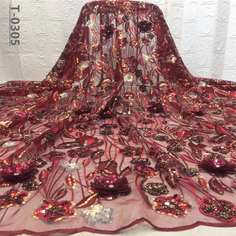 Высокое качество Французский 3D тюль сетка африканская кружевная ткань Блестки вышитое кружево в нигерийском стиле ткани для платья Wowen