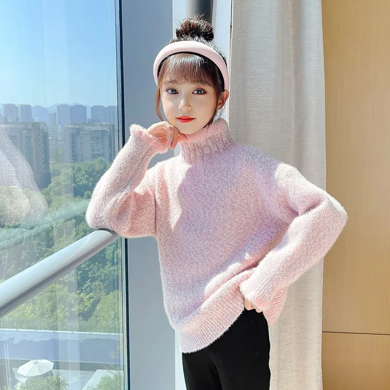 Mink Fur Sweater For Girls Autumn Winter Turtleneck Knitted Outerwear  Pullover Thick Warm Korean Sweaers Teen Children Clothes - Sweaters -  AliExpress