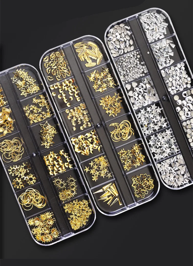 3 коробки наборы 3D хрустального стекла декоративный камень для ногтей и смешанных цветов DIY украшения для ногтей, золото и серебро алмазное украшение