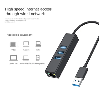 

ALLOYSEED S669-U 3 Ports USB 3.0 HUB With Rj45 Network Card Gigabit Ethernet USB3.0 Hub Adapter Dock Cable For Laptop Desktop PC