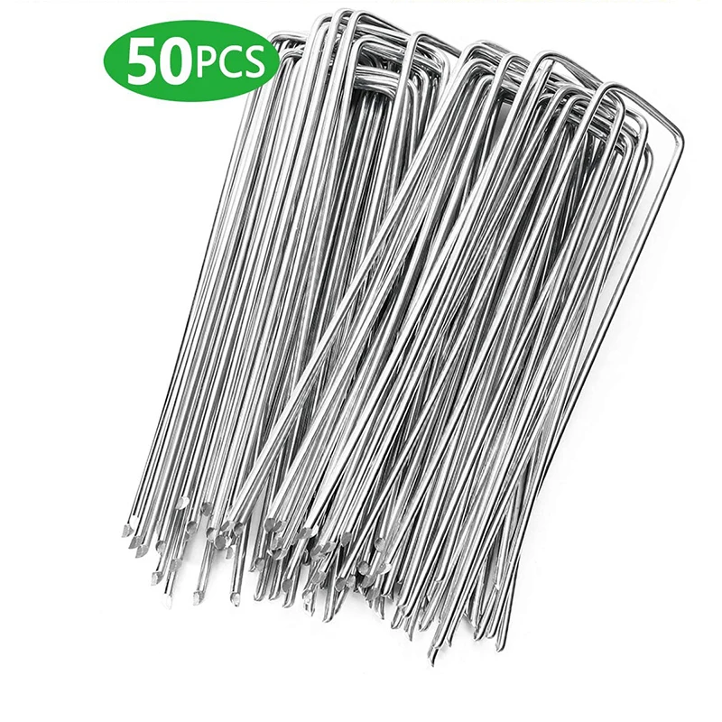 

100 планшетофон для сада, серебристый металлический U-образный садовый степлер, садовая грунтовая пленка для ногтей, фиксирующие колышки, садовые инструменты для фиксации, плёнка-Peg