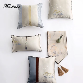 

FSISLOVER Classic Jacquard Cushion Cover Skinny Fabric Waist Pillowcase High Quality Chinoiserie Style Home Deco Pillow Cases