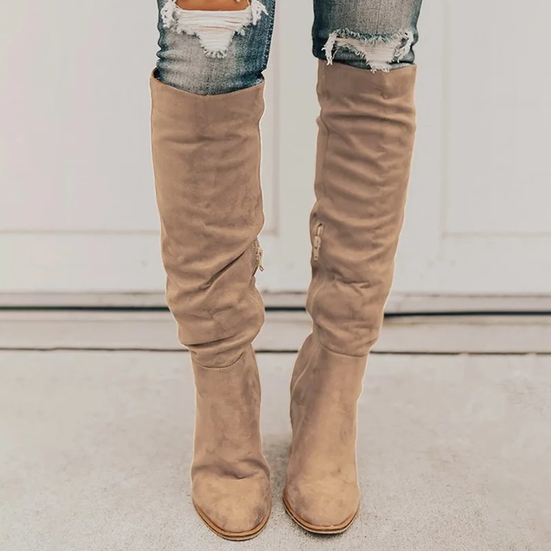 LOOZYKIT/новые женские ботфорты выше колена из флока пикантная Осенняя женская обувь на высоком каблуке со шнуровкой зимние женские сапоги Размеры 35-43