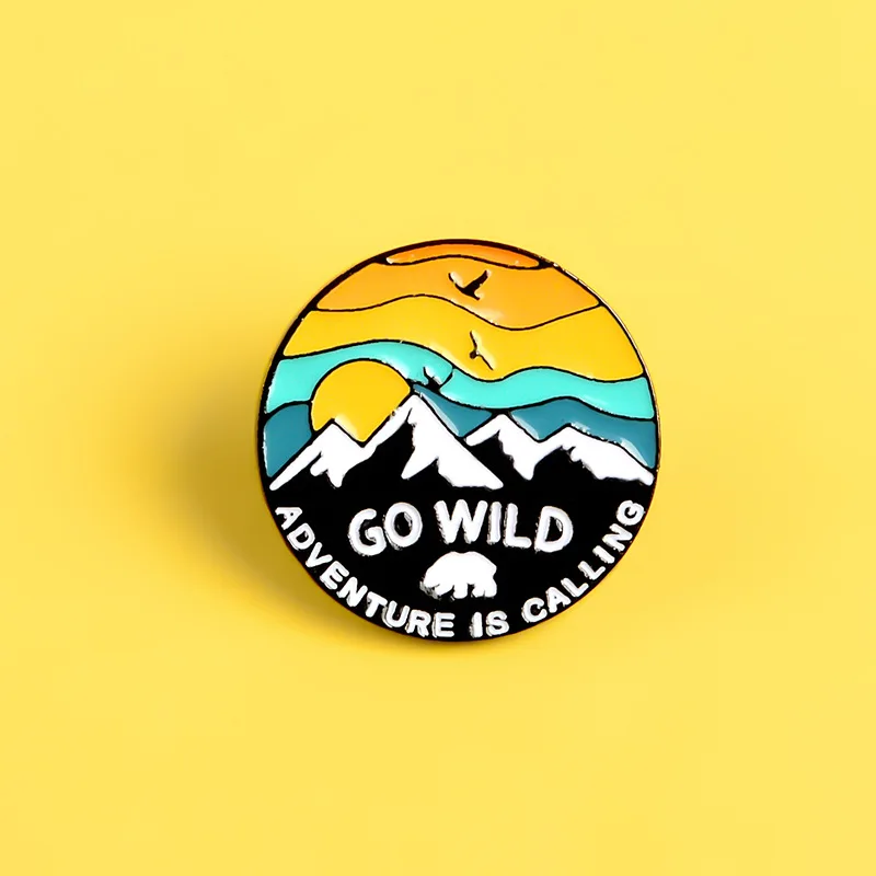 Cartoon Badges Sunset Snow Mountain Bird Brooches for Women Creative Adventure Pins Jewelry Enamel Pin Backpack Bag Accessories