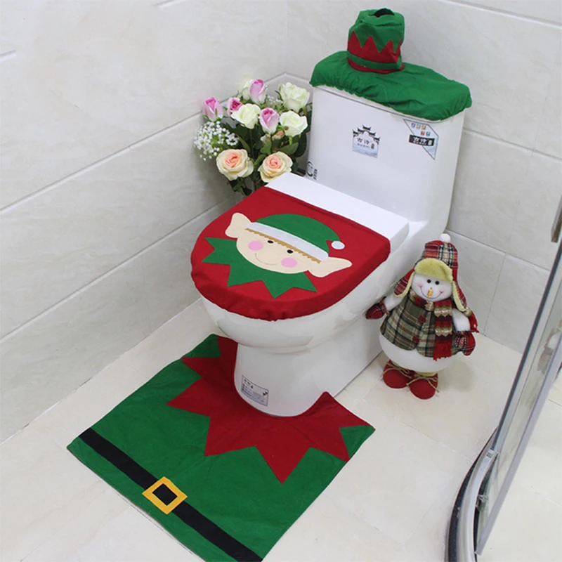 3 шт./компл. Санта Клаус Лось Chriastmas Ванная комната украшения сиденье для унитаза крышка коврик для ног радиатор Кепки крышка Papertowel крышка - Цвет: Elf